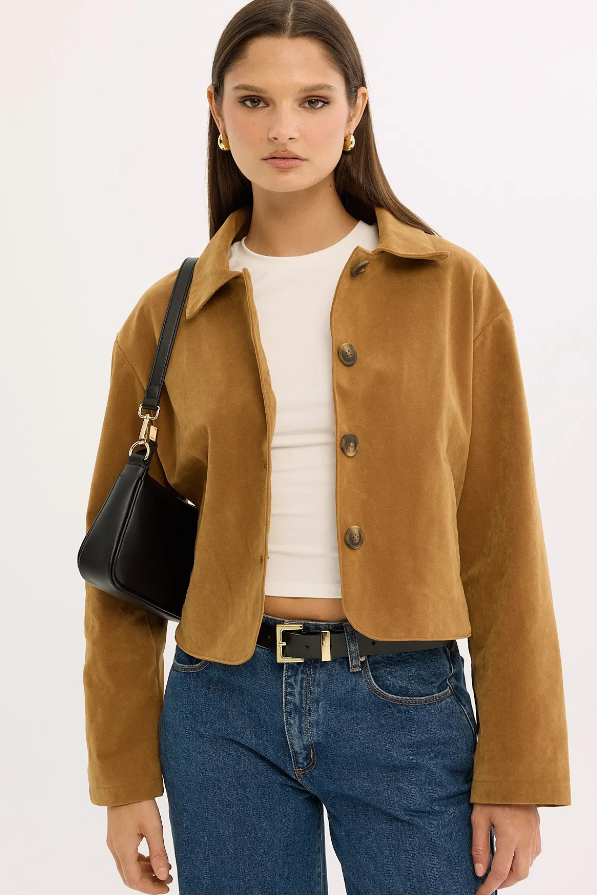 Amelie PU Suede Crop Jacket Tan