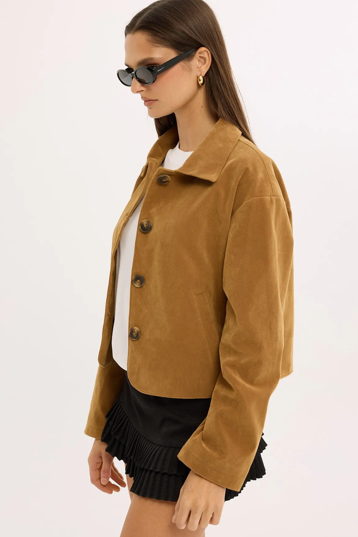 Amelie PU Suede Crop Jacket Tan