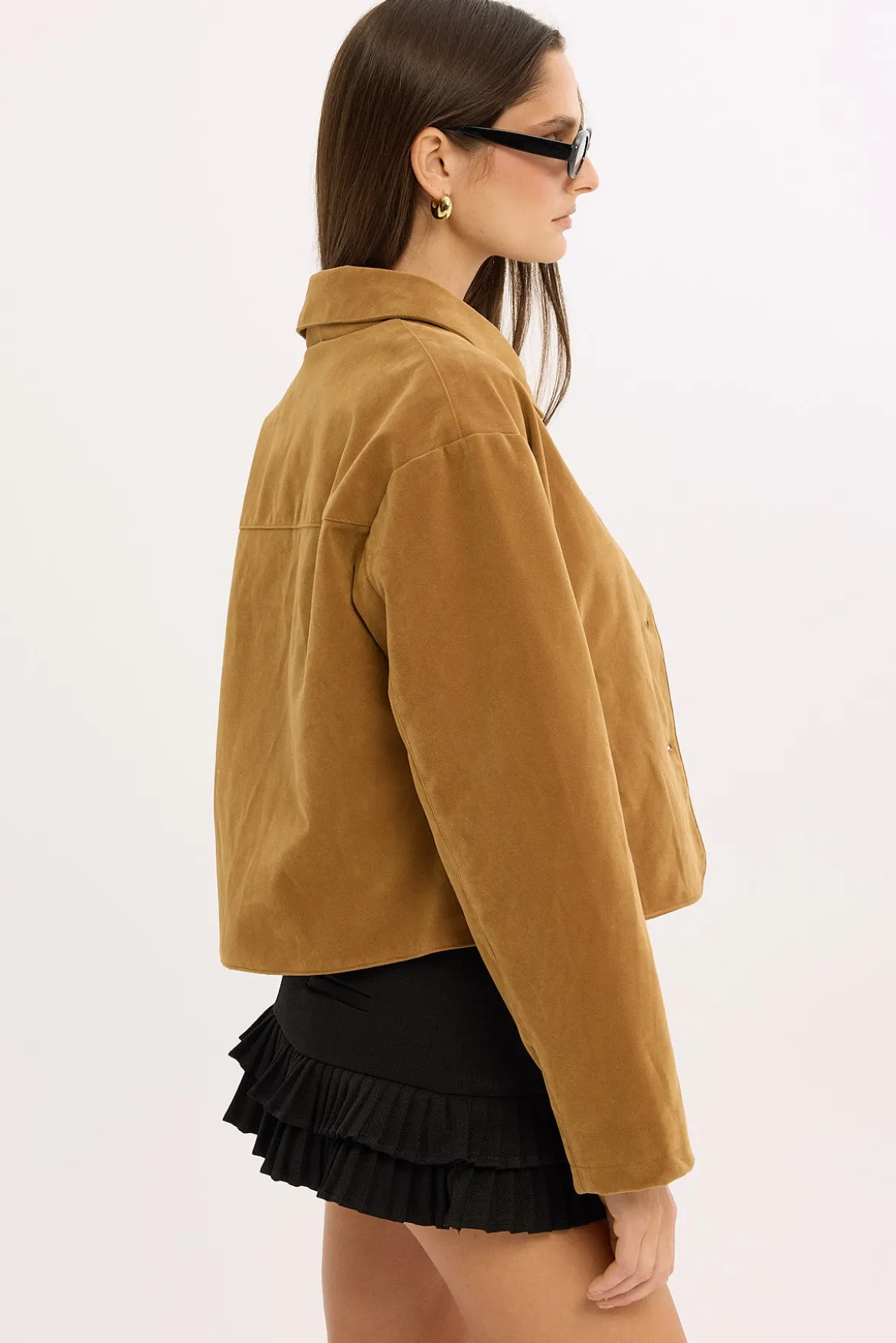 Amelie PU Suede Crop Jacket Tan