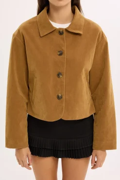 Amelie PU Suede Crop Jacket Tan