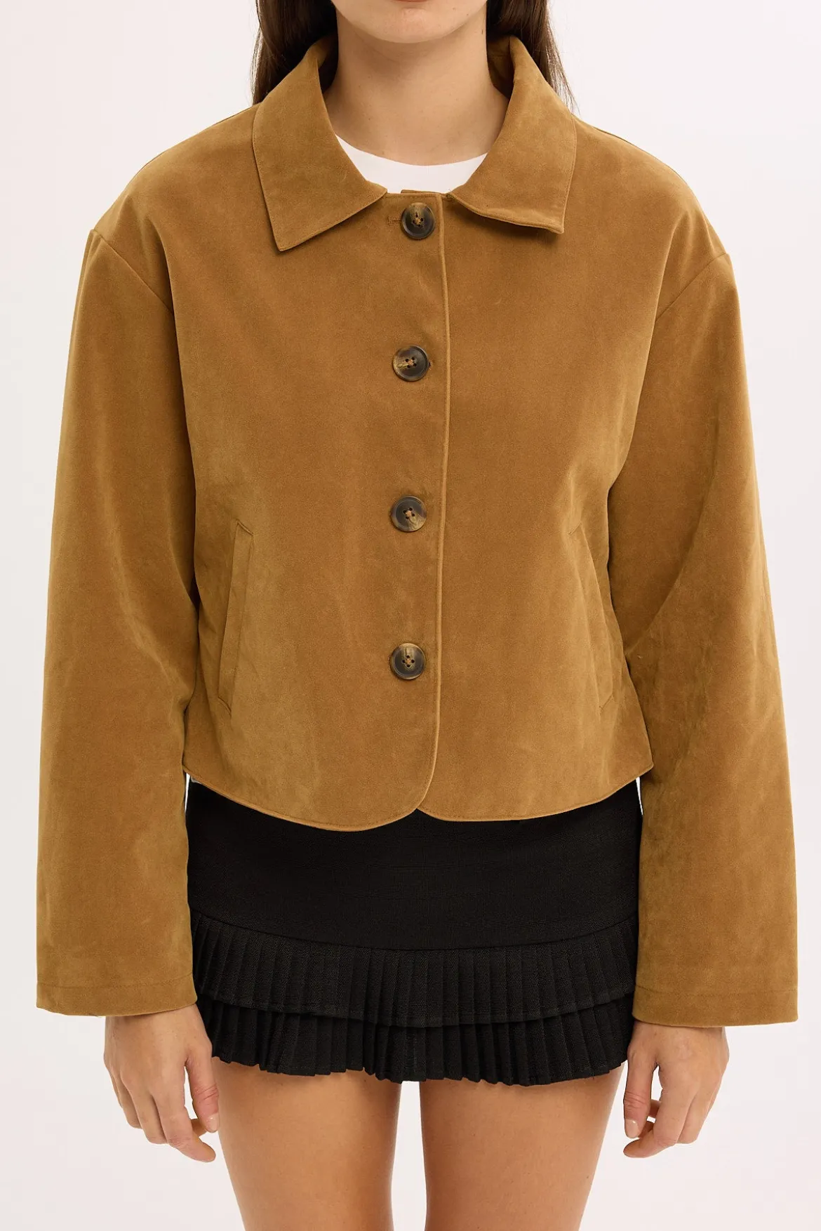 Amelie PU Suede Crop Jacket Tan