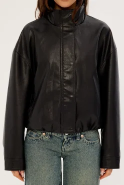Amerie Funnel Neck PU Jacket Black