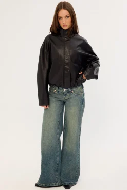 Amerie Funnel Neck PU Jacket Black