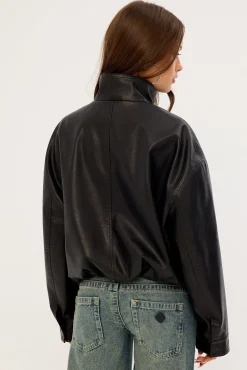Amerie Funnel Neck PU Jacket Black
