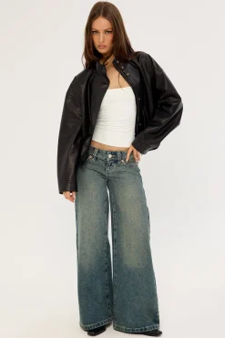 Amerie Funnel Neck PU Jacket Black