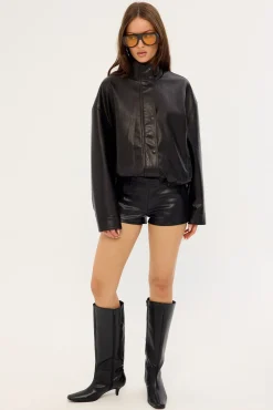 Amerie Funnel Neck PU Jacket Black