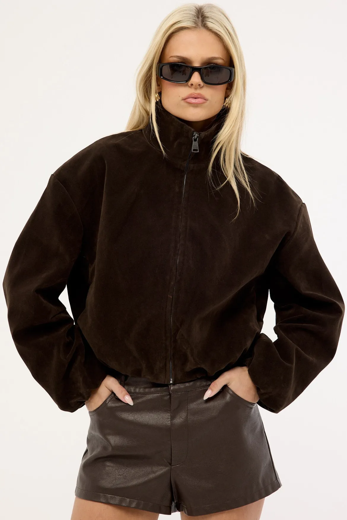 Amerie Mid Rise PU Shorts Brown