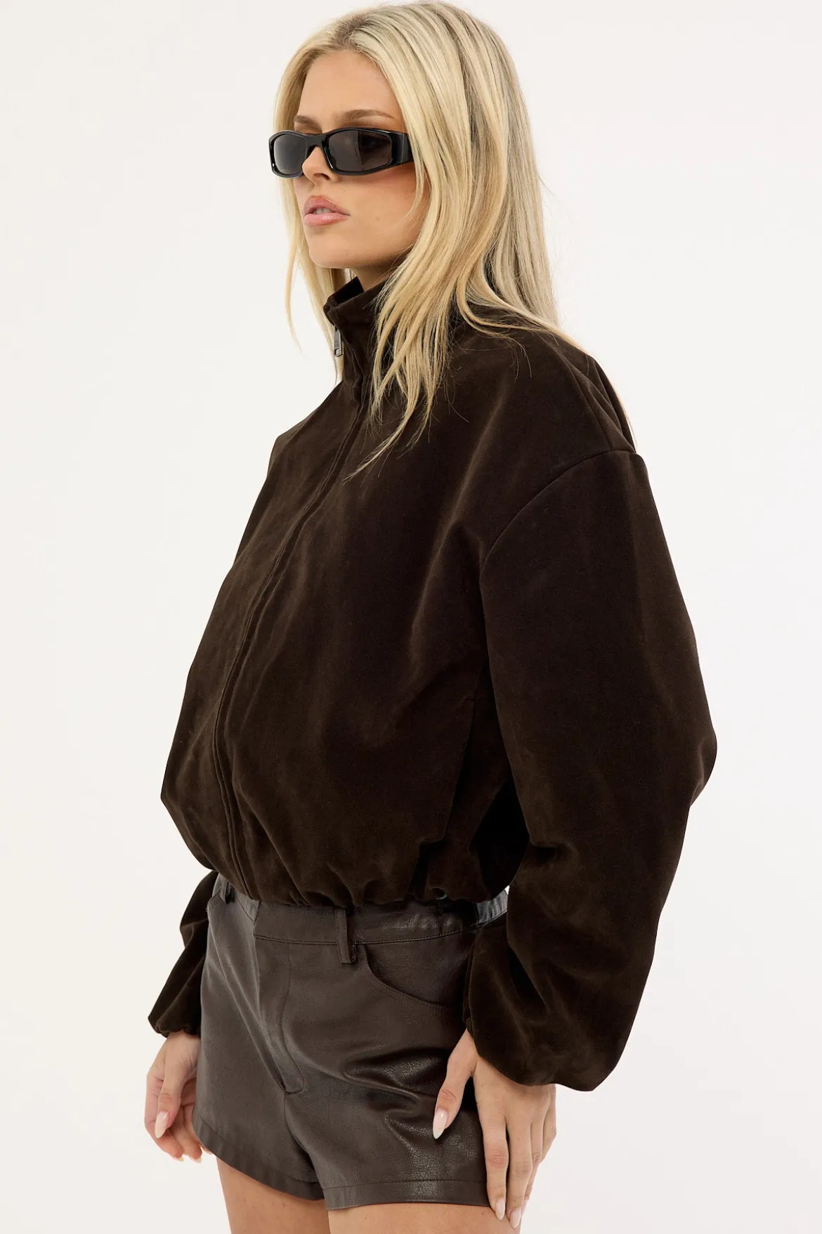 Amerie Mid Rise PU Shorts Brown