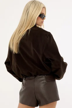 Amerie Mid Rise PU Shorts Brown