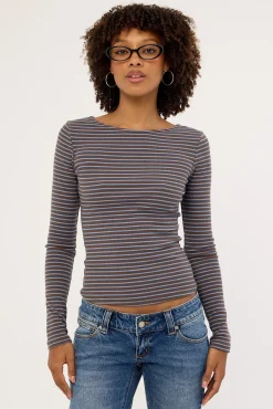 Amina Stripe Long Sleeve T-shirt Brown