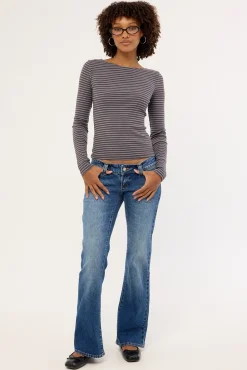 Amina Stripe Long Sleeve T-shirt Brown