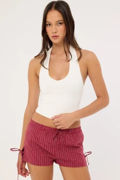 Andie Elasticated Tie Short Burgundy Check