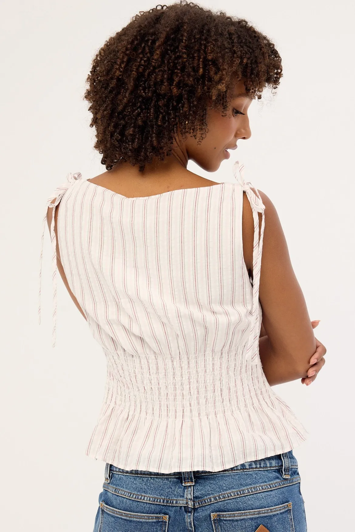 Andie Ruched Tie Top Pink Stripe
