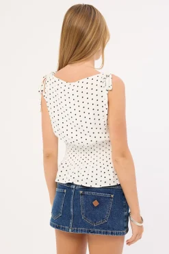 Andie Ruched Tie Top White Polka