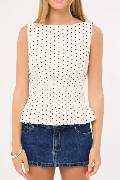 Andie Ruched Tie Top White Polka