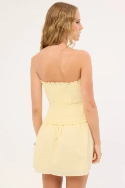 Andie Shirred Mini Dress Butter Yellow