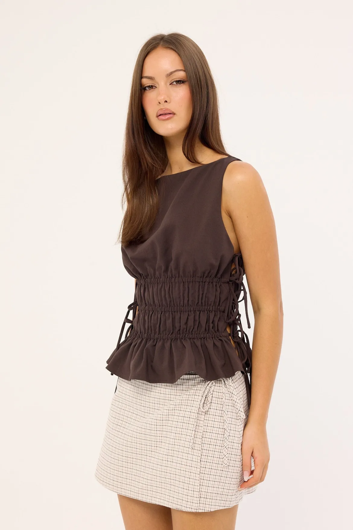 Andie Wrap Skort Brown Check