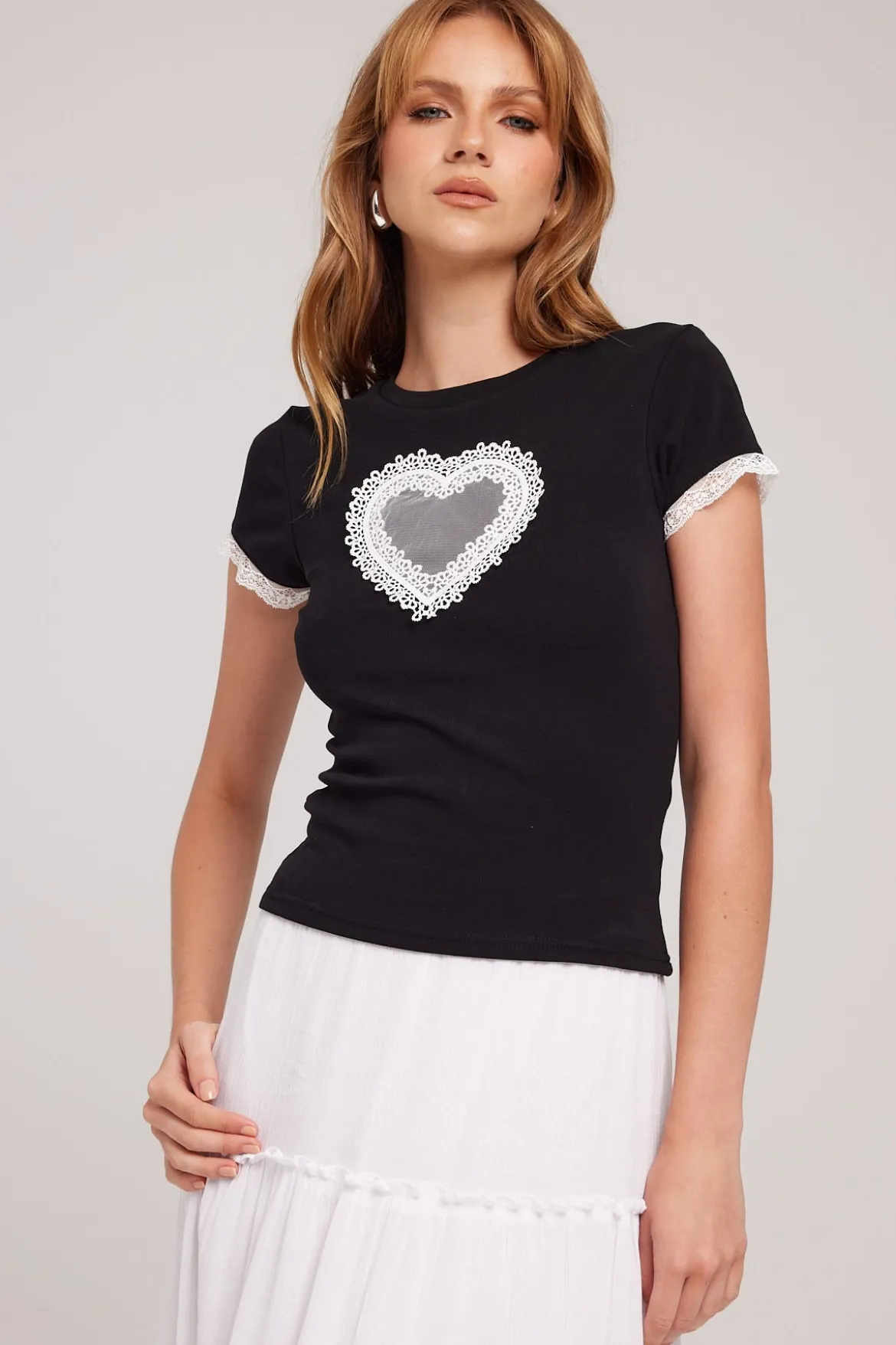 Angel Heart Longline Baby Tee Black