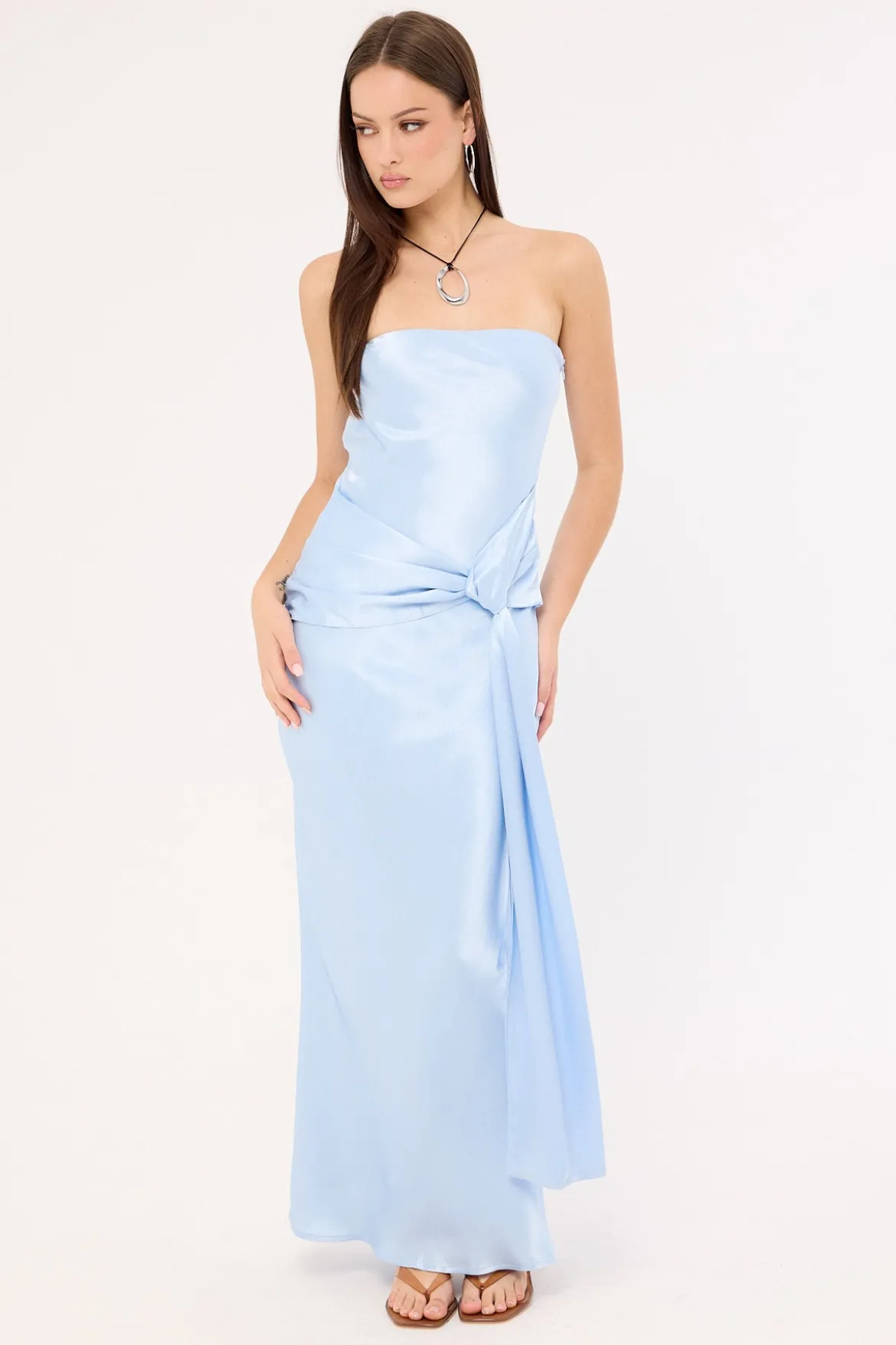 Angie Tie Front Maxi Dress Baby Blue