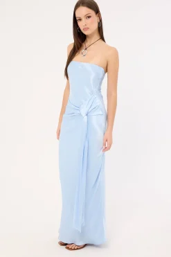 Angie Tie Front Maxi Dress Baby Blue