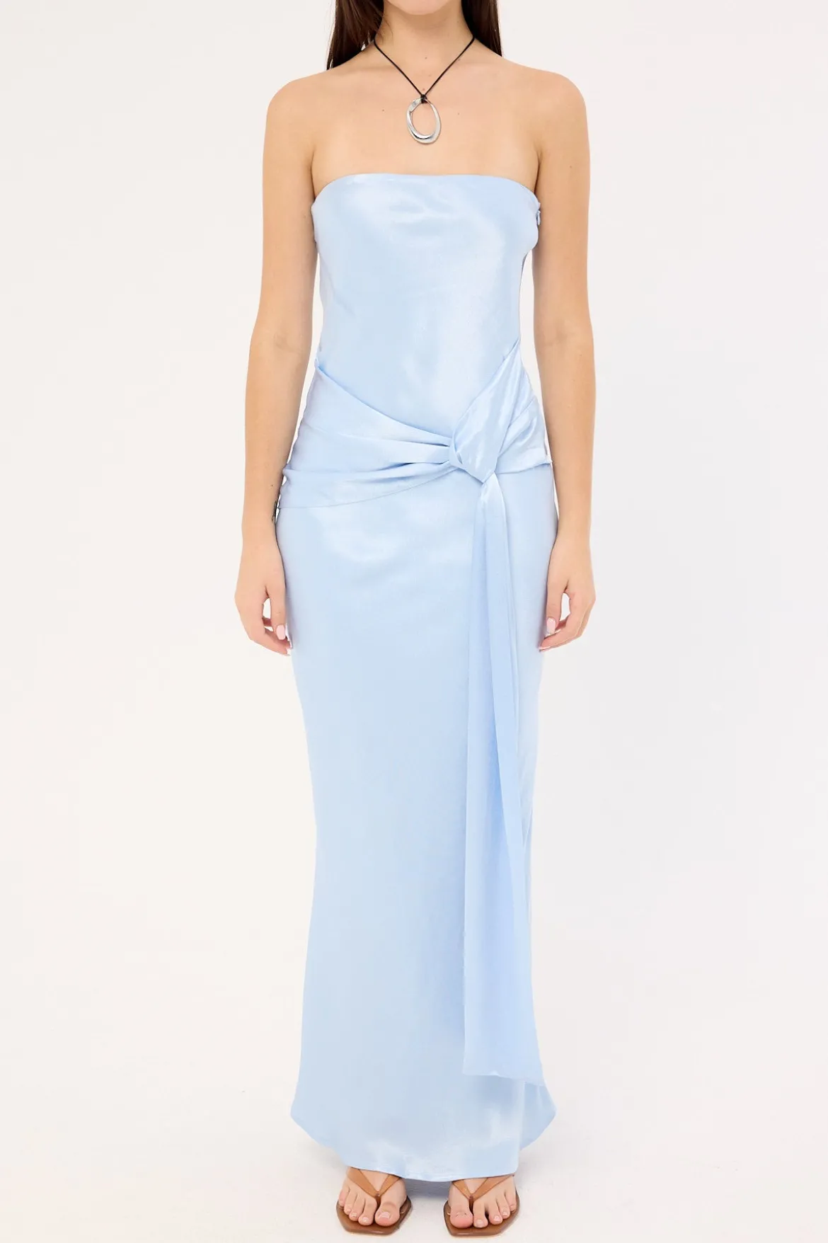 Angie Tie Front Maxi Dress Baby Blue