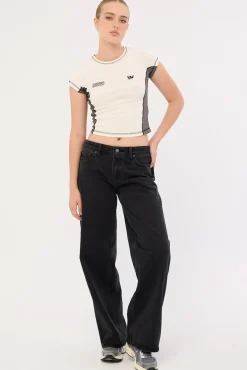 Anytime Panelled Cap Sleeve Tee Zine/Worn Black
