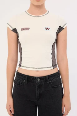 Anytime Panelled Cap Sleeve Tee Zine/Worn Black