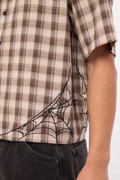 Arachnid Oversize Cropped Shirt Brown/Taupe Check