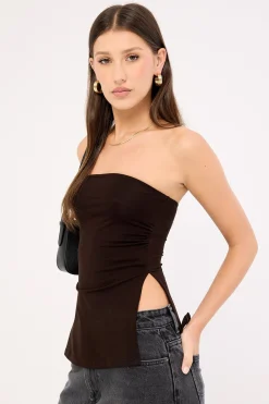 Aravie Ruched Bandeau Top Chocolate Brown