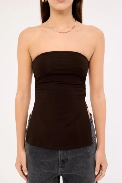 Aravie Ruched Bandeau Top Chocolate Brown