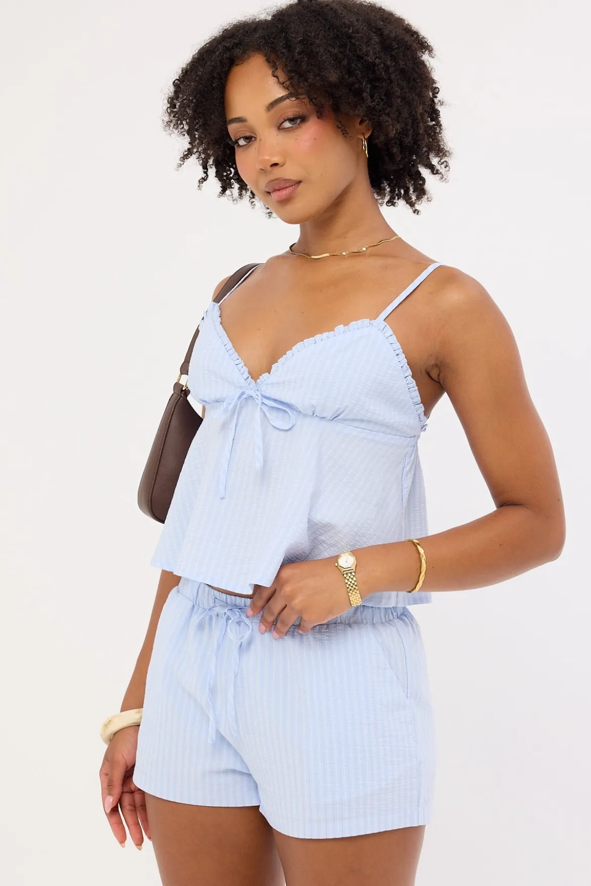 Ari Stripe Elasticated Mid Rise Short Blue Stripe