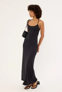 Arli Lace Up Back Maxi Dress Black