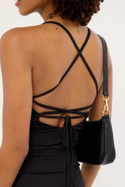Arli Lace Up Back Maxi Dress Black