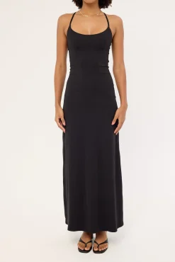 Arli Lace Up Back Maxi Dress Black