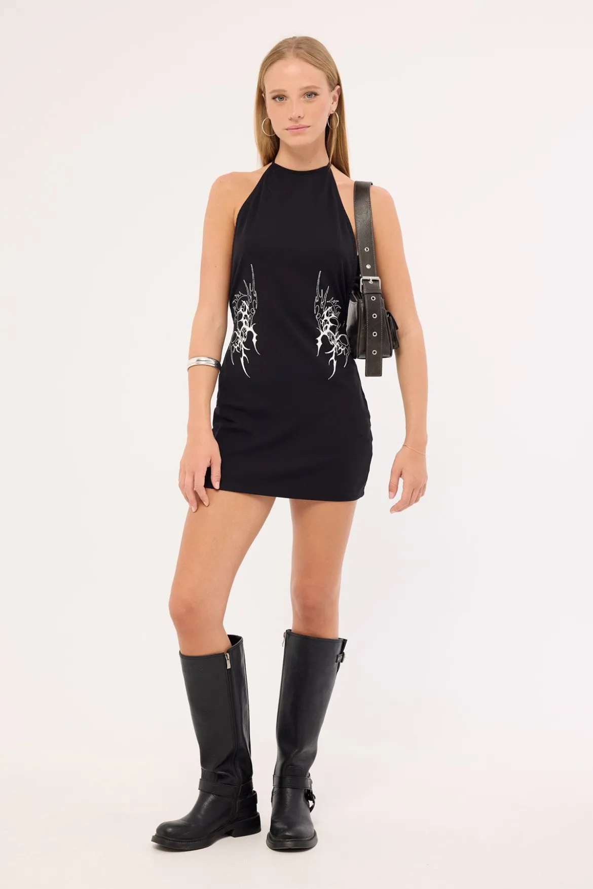 Ashborne Open Back Mini Dress Washed Black