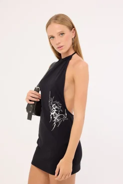 Ashborne Open Back Mini Dress Washed Black