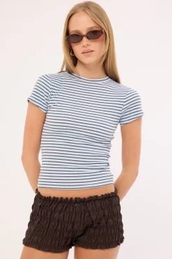Ashley Stripe Longline Baby Tee Blue and Burgundy