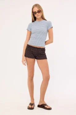 Ashley Stripe Longline Baby Tee Blue and Burgundy