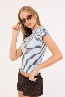 Ashley Stripe Longline Baby Tee Blue and Burgundy