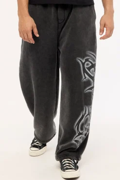Ashline Barrel Leg Track Pant Washed Black