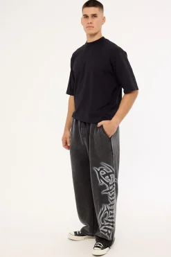 Ashline Barrel Leg Track Pant Washed Black