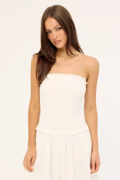 Ashton Shirred Midi Dress White