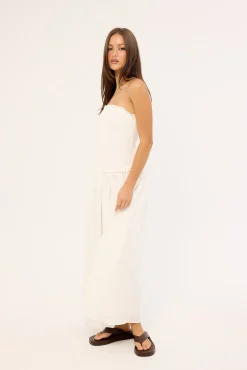 Ashton Shirred Midi Dress White