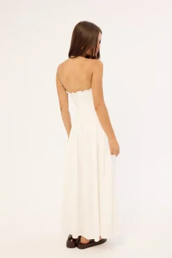Ashton Shirred Midi Dress White