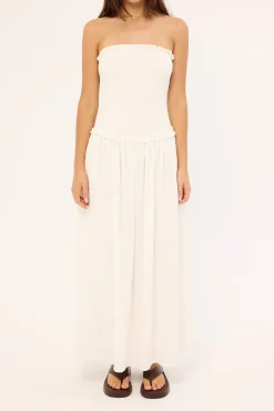 Ashton Shirred Midi Dress White