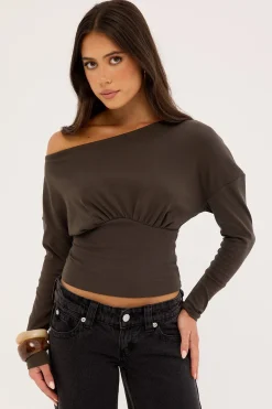 Asta Cinched Waist Long Sleeve T-shirt Brown