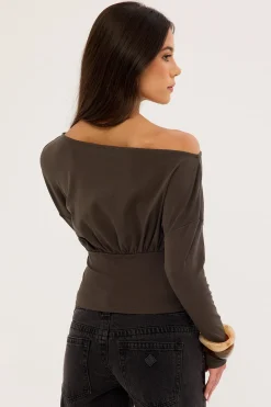 Asta Cinched Waist Long Sleeve T-shirt Brown