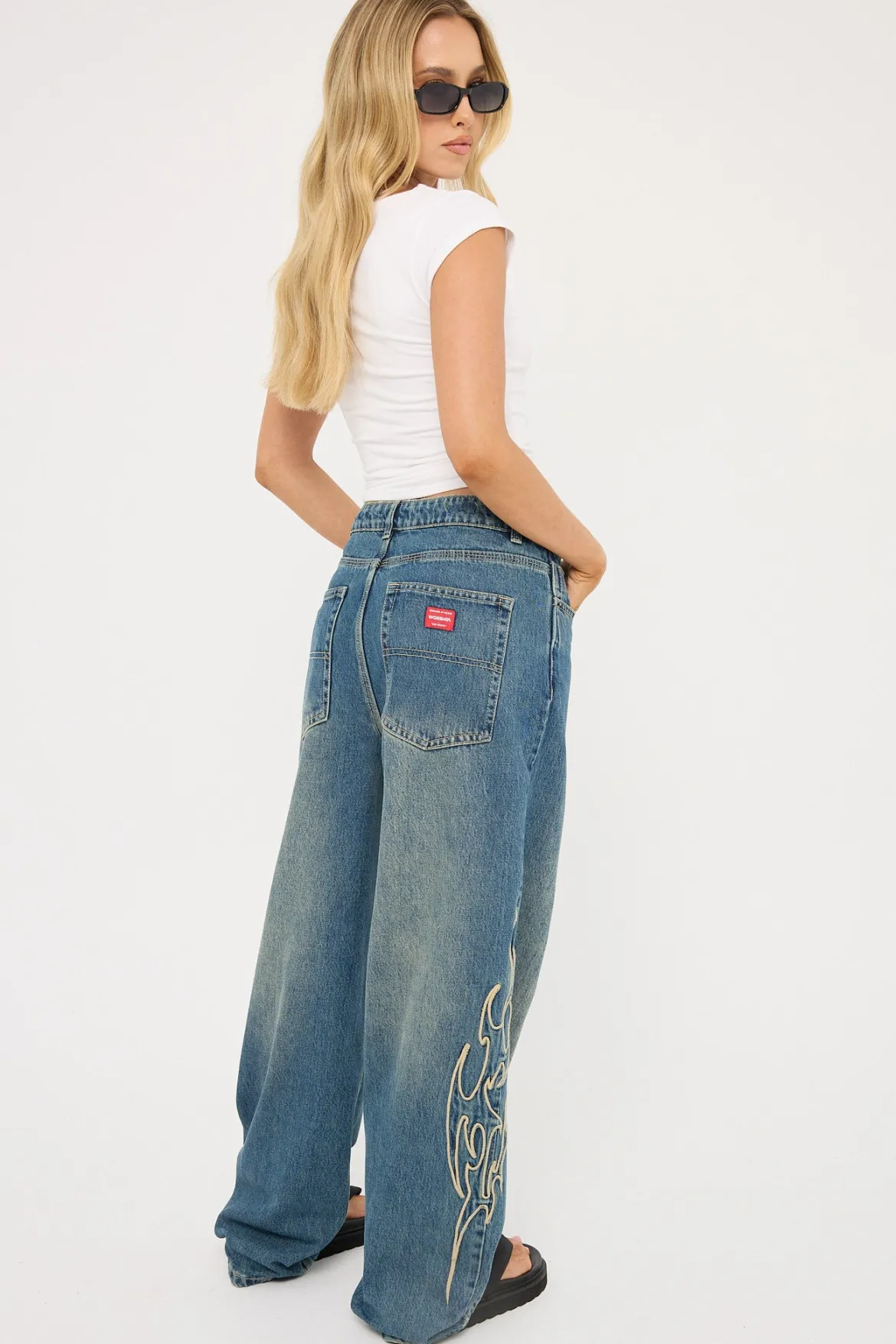 At Peace Big Baggy Jean Dirty Mid Blue