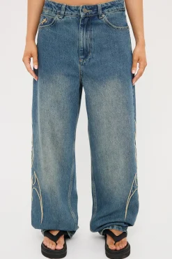 At Peace Big Baggy Jean Dirty Mid Blue