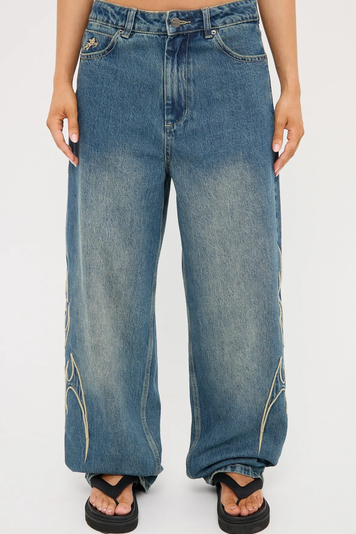At Peace Big Baggy Jean Dirty Mid Blue